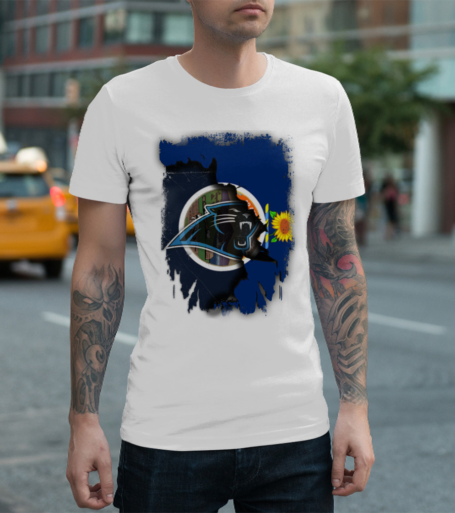 Kansas Sunflower with Carolina Panthers Logo Fusion T-Shirt