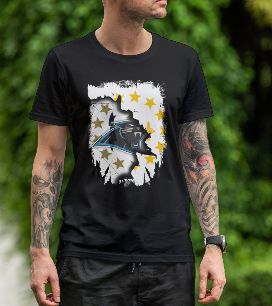 Rhode Island United With Carolina Panthers Logo And Stars T-Shirt