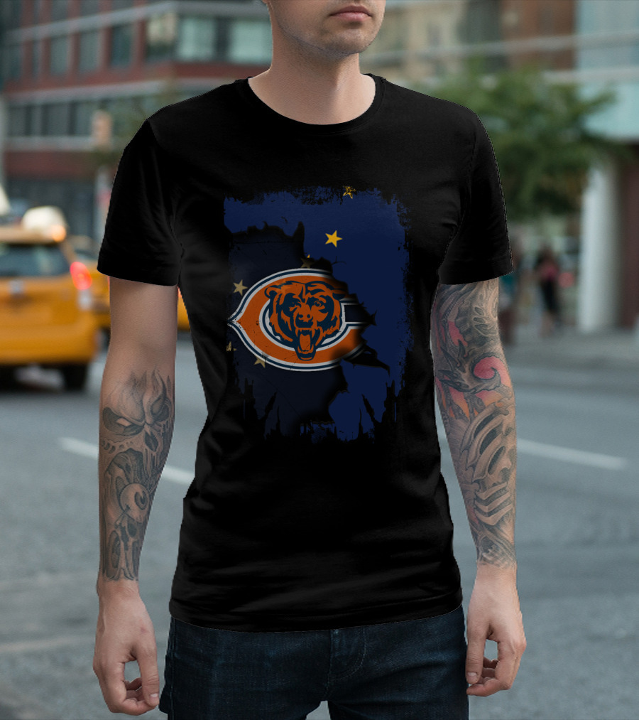 Alaska Map with Chicago Bears Logo and Stars T-Shirt