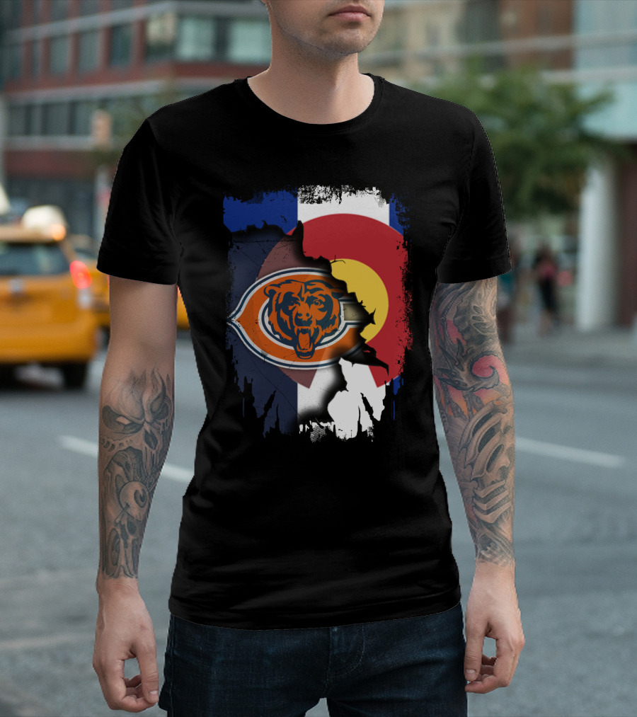 Colorado Flag Chicago Bears Logo Fusion T-Shirt