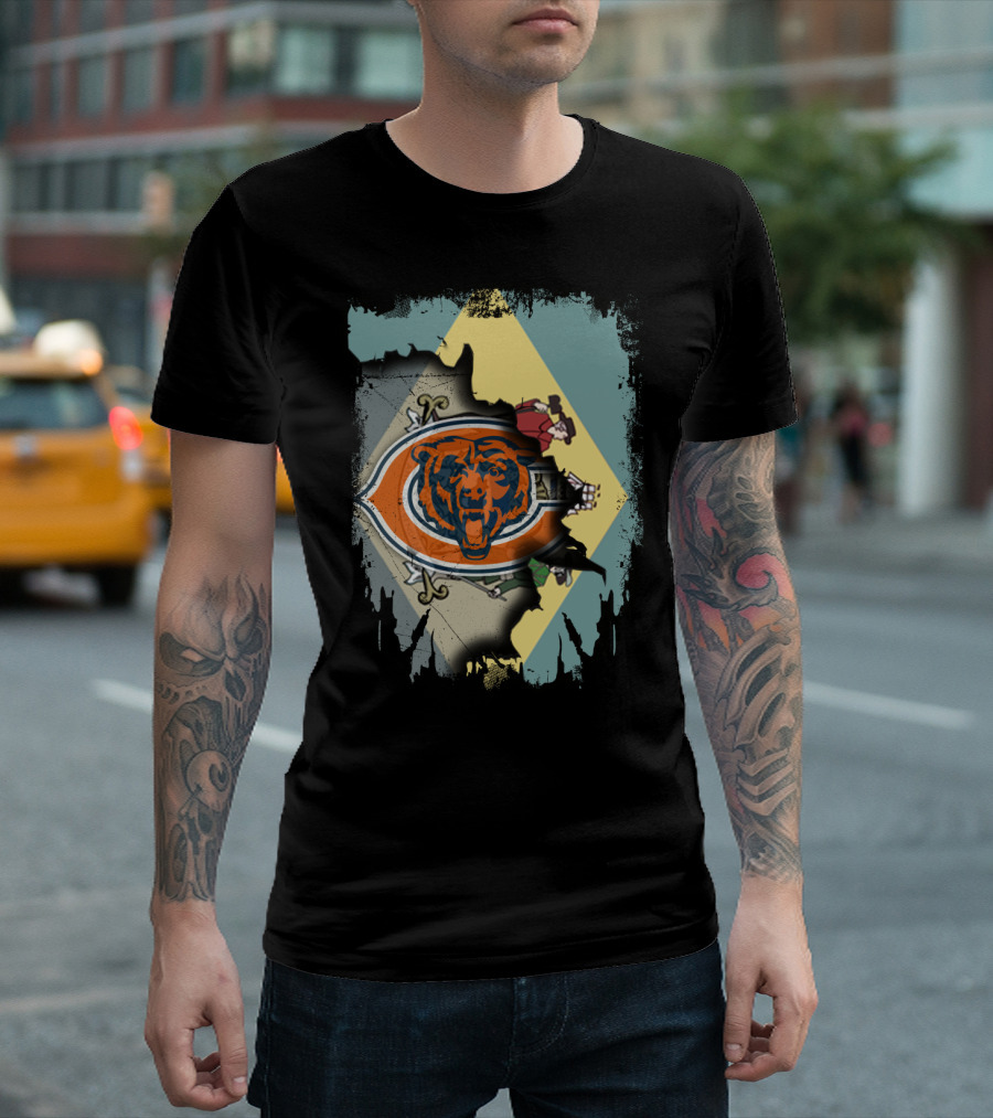 Together Delaware With Chicago Bears Logo And State Flag Elements T-Shirt