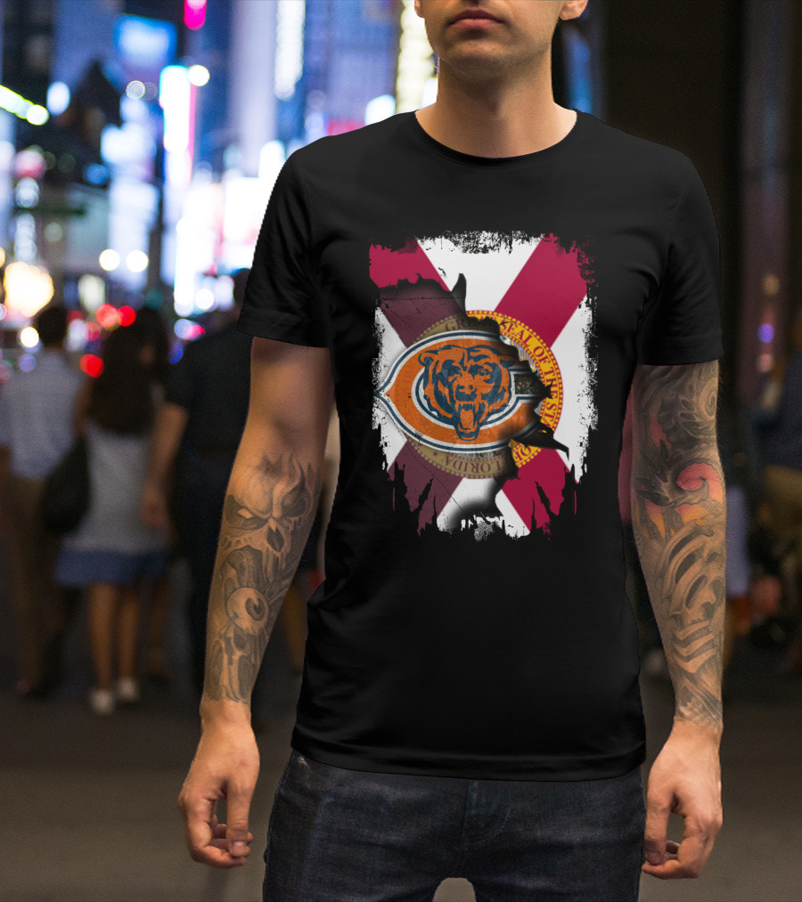 Florida Flag With Chicago Bears Logo Overlay T-Shirt