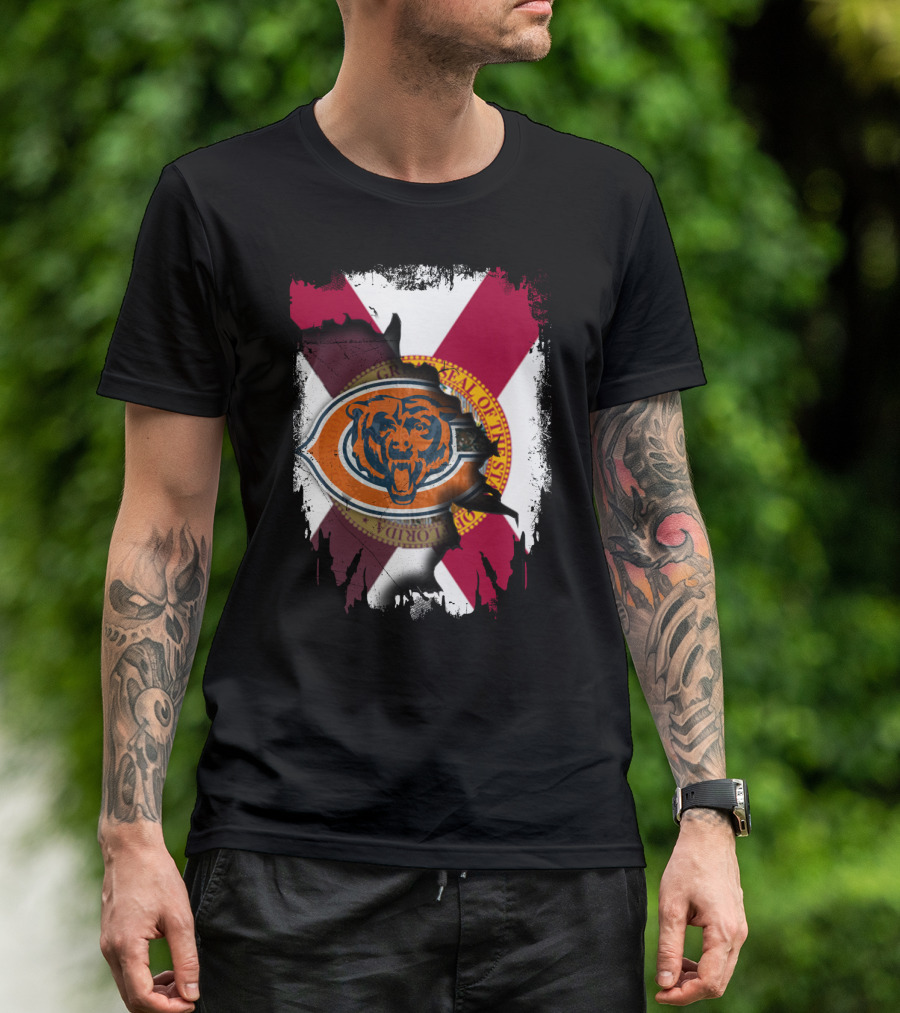 Florida Flag With Chicago Bears Logo Overlay T-Shirt