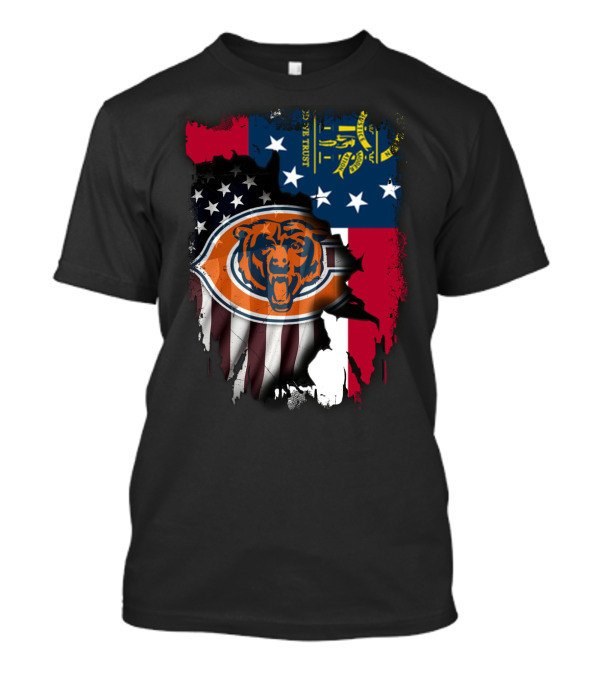 Bear Logo With Georgia And American Flags T-Shirt