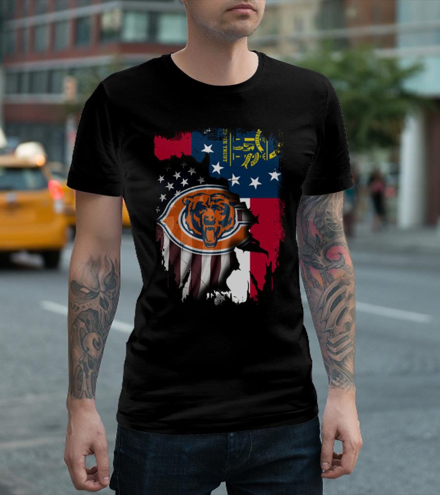 Bear Logo with Georgia and American Flags T-Shirt