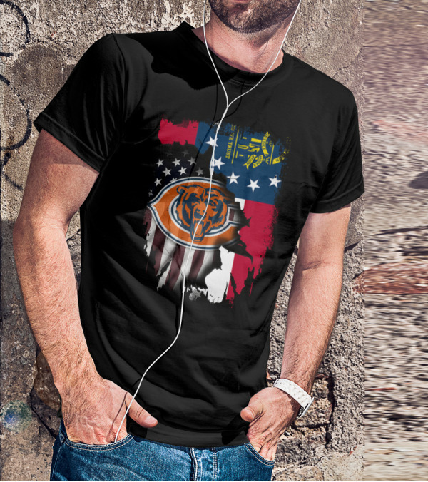 Bear Logo With Georgia And American Flags T-Shirt