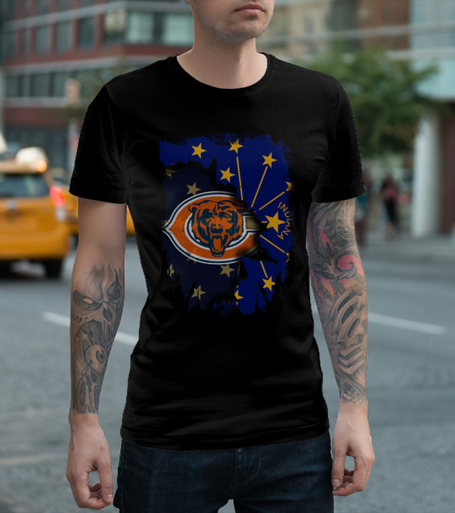 Chicago Bears And Indiana State Flag Blend Together T-Shirt