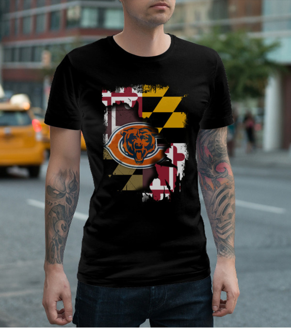 Maryland Flag With Chicago Bears Logo Integration T-Shirt