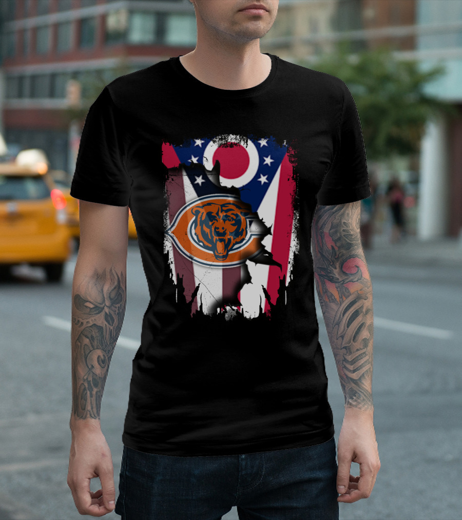 Ohio Flag With Chicago Bears Logo Representing Togetherness T-Shirt