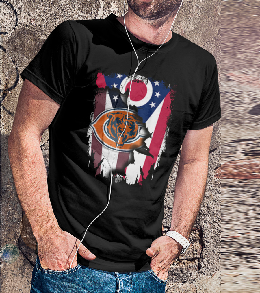 Ohio Flag With Chicago Bears Logo Representing Togetherness T-Shirt