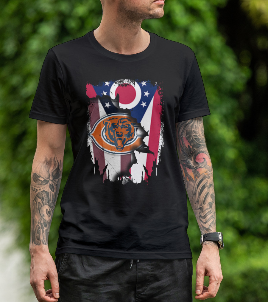 Ohio Flag With Chicago Bears Logo Representing Togetherness T-Shirt