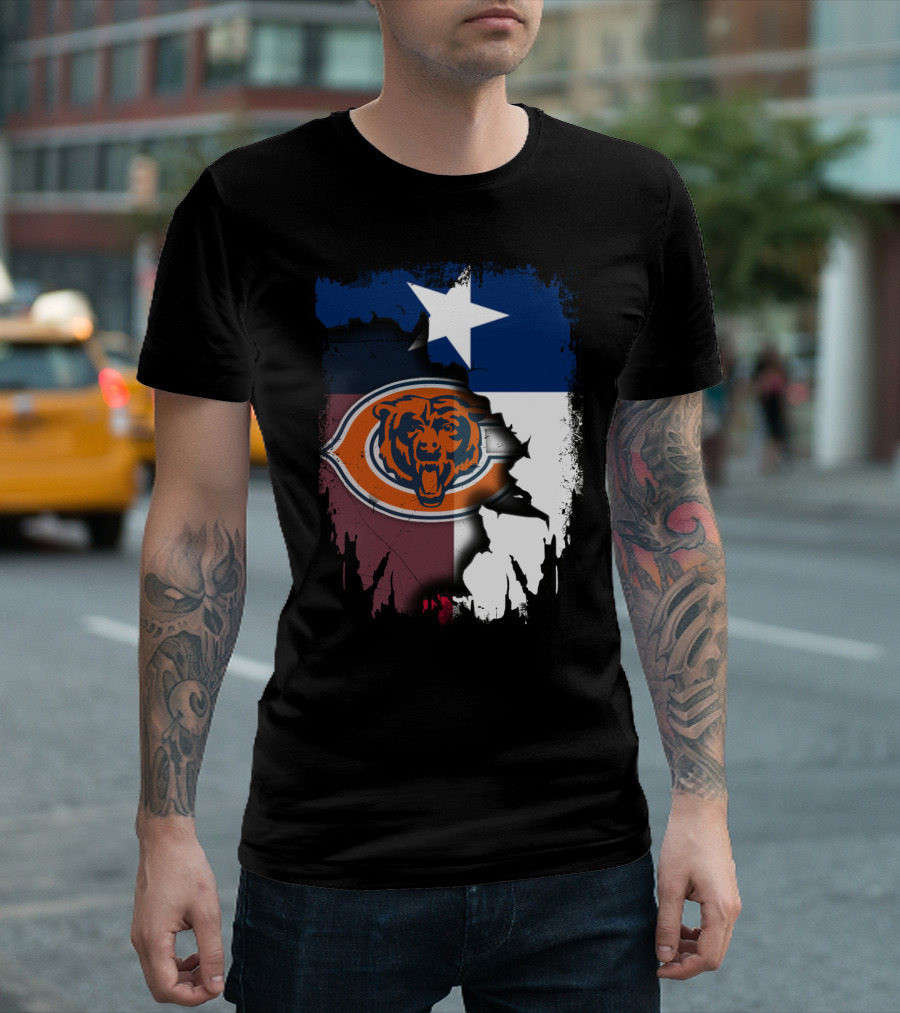 Texas Flag and Chicago Bears Logo Together T-Shirt