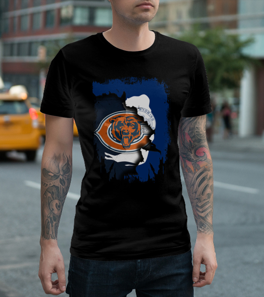 Wyoming Blue Overlay with Bears and Emblem T-Shirt