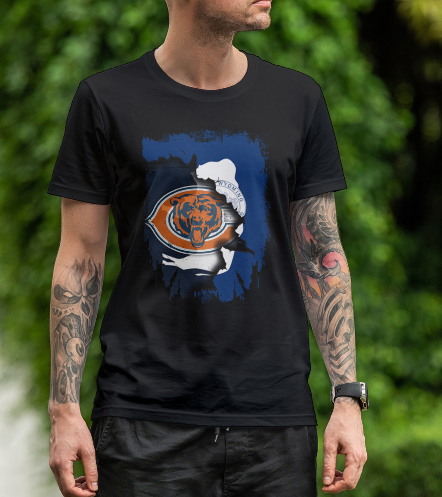 Wyoming Blue Overlay With Bears And Emblem T-Shirt