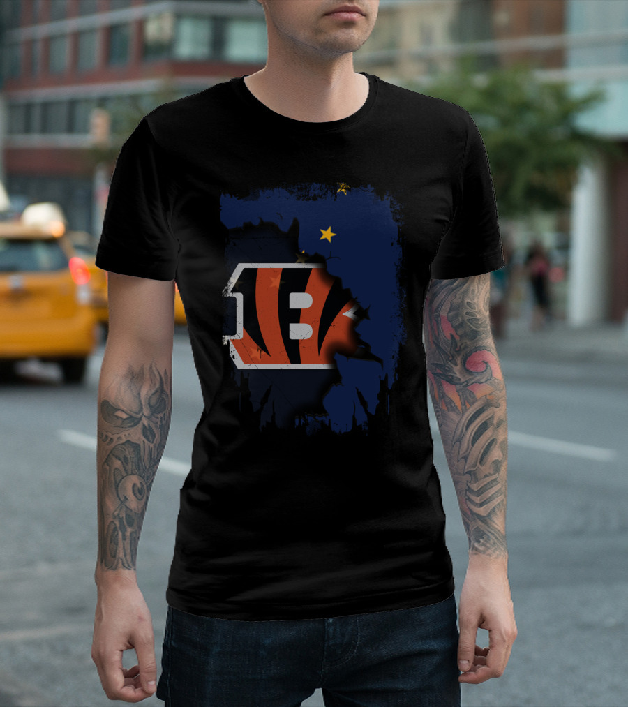 Alaska Map with Cincinnati Bengals Logo T-Shirt