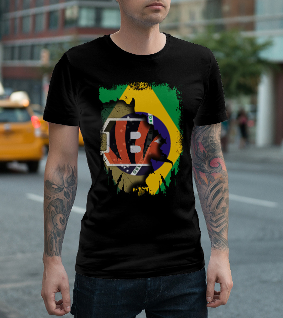 Together Brazil with Cincinnati Bengals Emblem and Flag Fusion T-Shirt