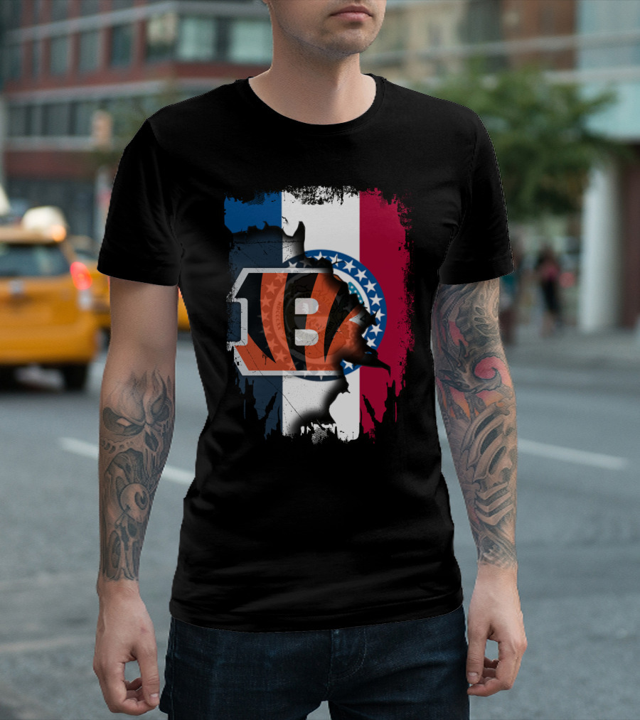 Missouri Flag With Cincinnati Bengals Logo Fusion T-Shirt