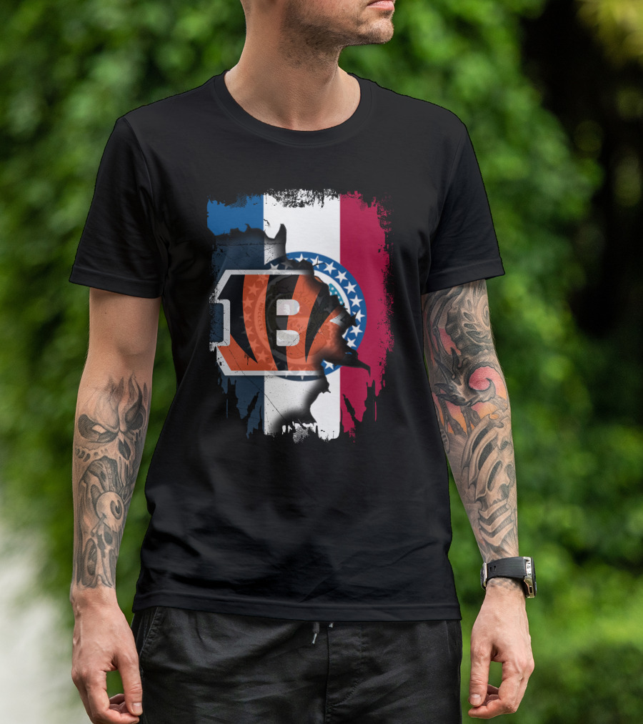 Missouri Flag With Cincinnati Bengals Logo Fusion T-Shirt