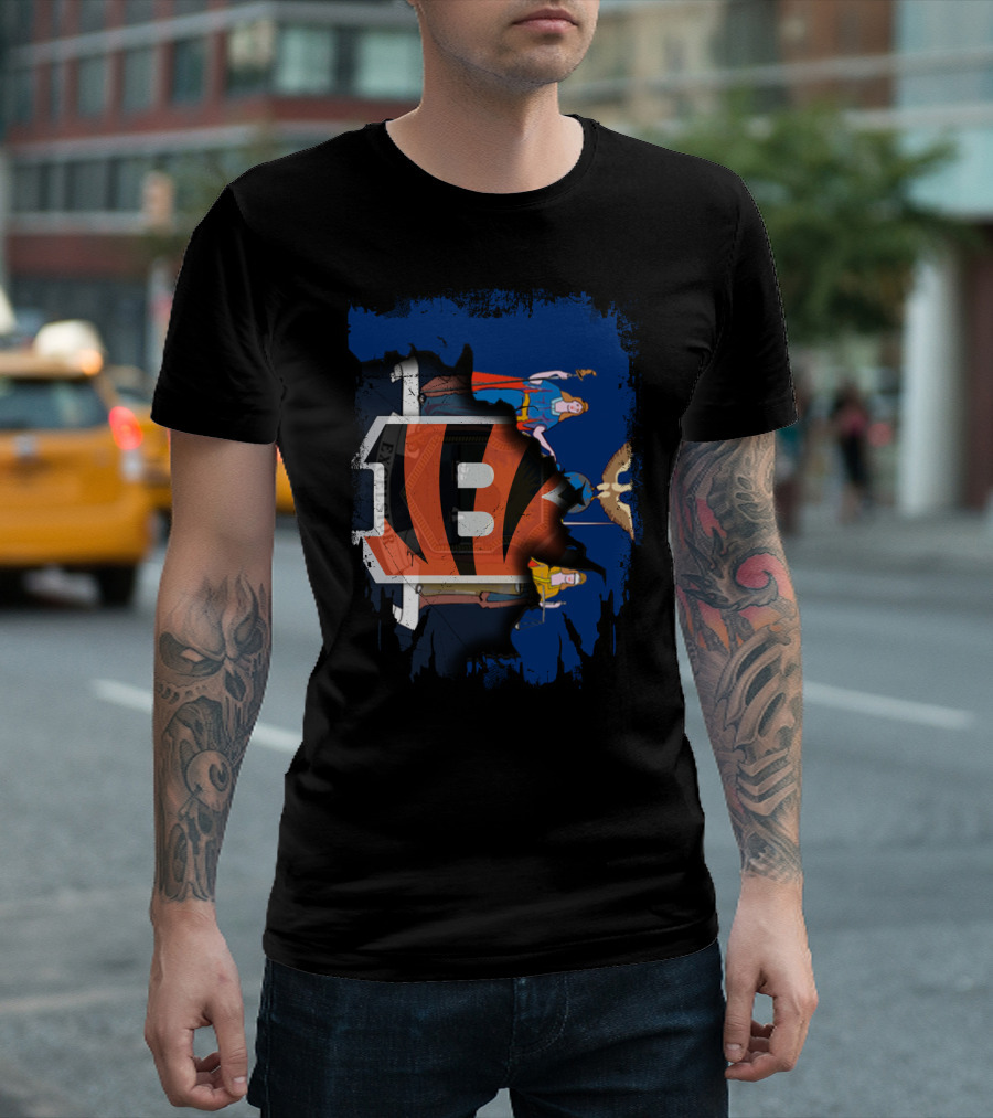 Together New York Bengals Helmet Comic Heroes Statue Of Liberty T-Shirt