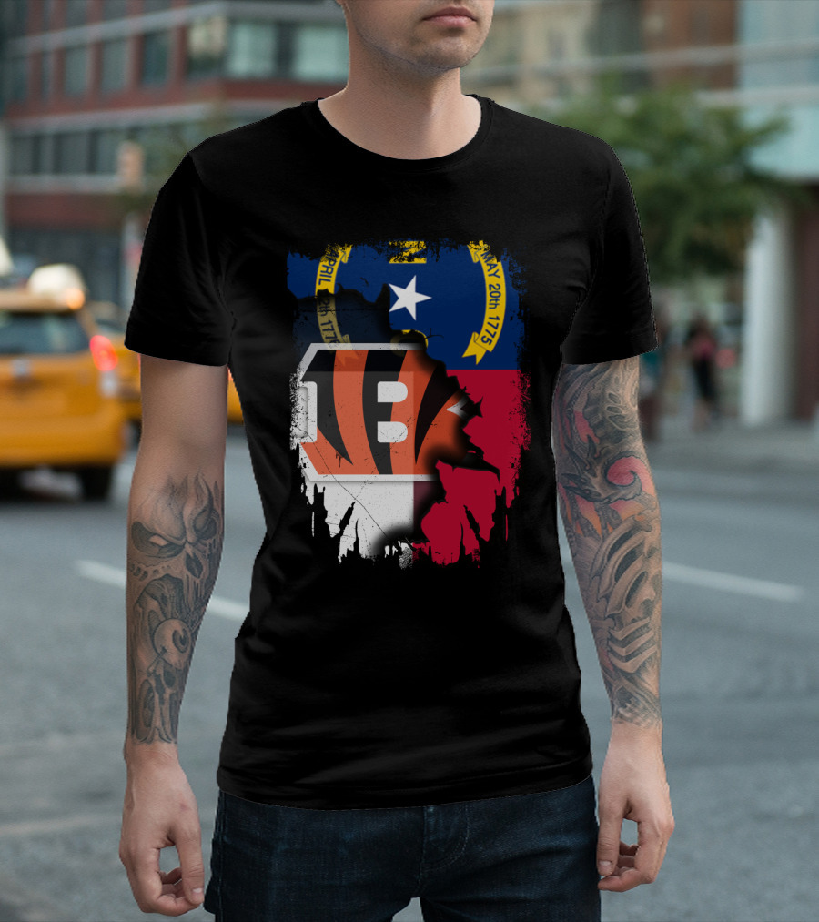 North Carolina State Flag Blended with Bengals Team T-Shirt