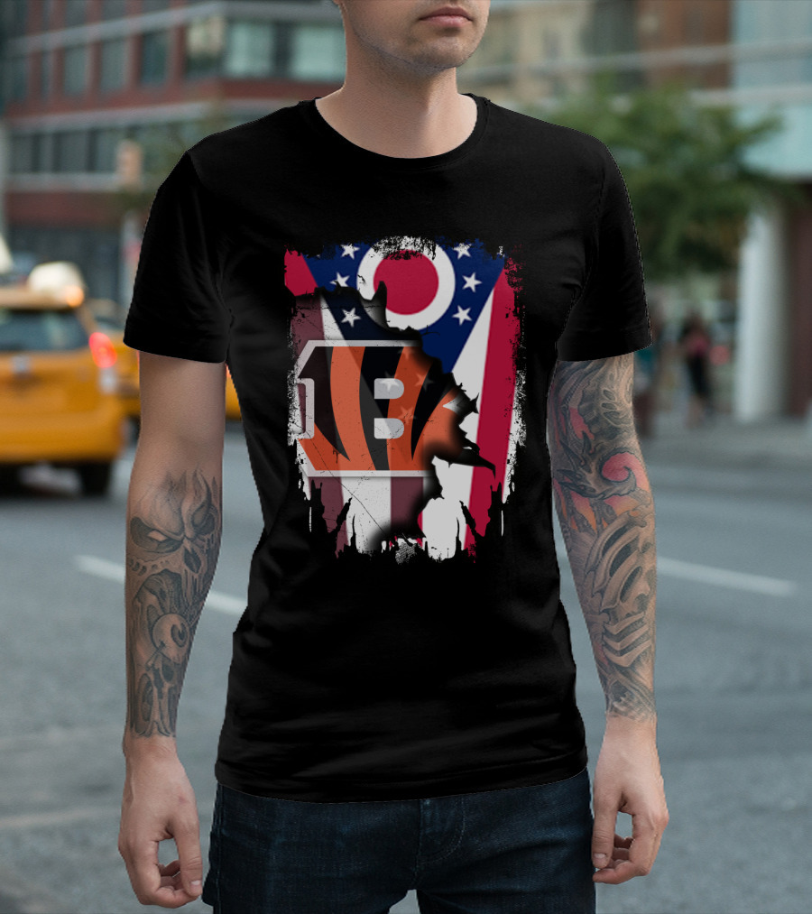 Together Ohio With Bengals Stripes And Ohio Flag Fusion T-Shirt