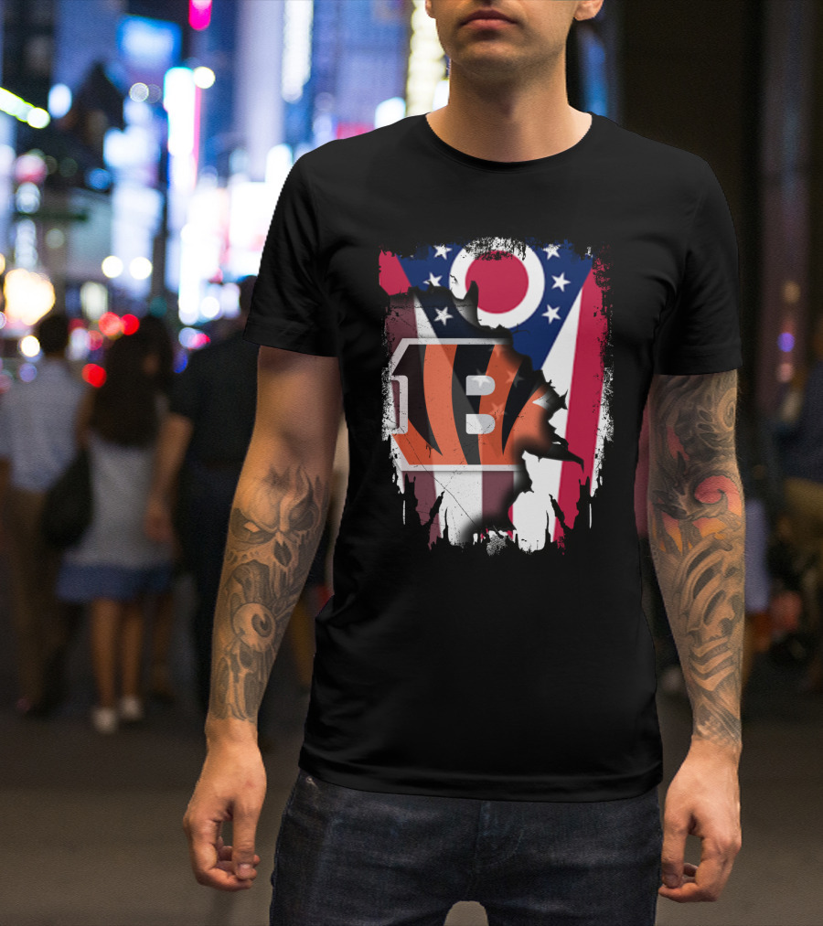 Together Ohio With Bengals Stripes And Ohio Flag Fusion T-Shirt