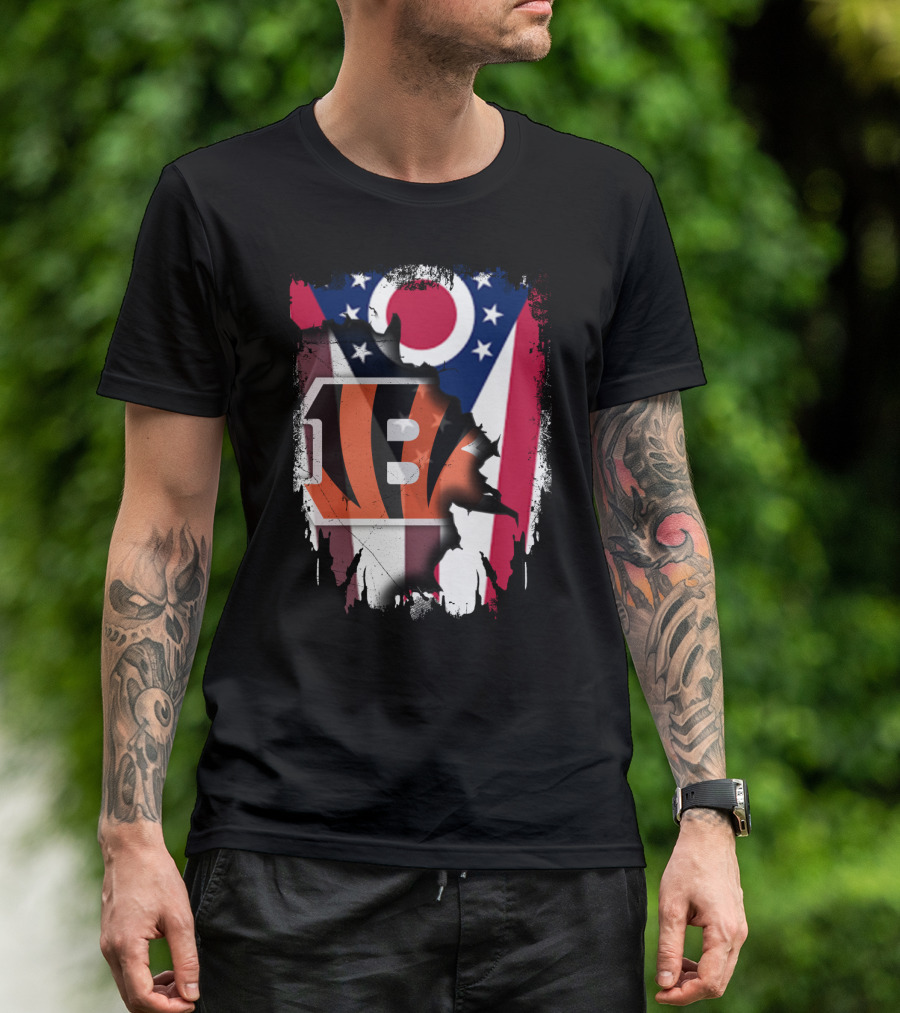 Together Ohio With Bengals Stripes And Ohio Flag Fusion T-Shirt