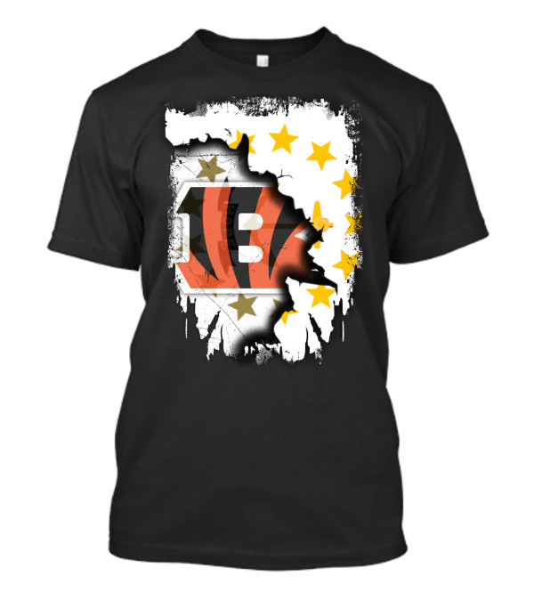 Rhode Island Map With Cincinnati Bengals Logo And Stars T-Shirt