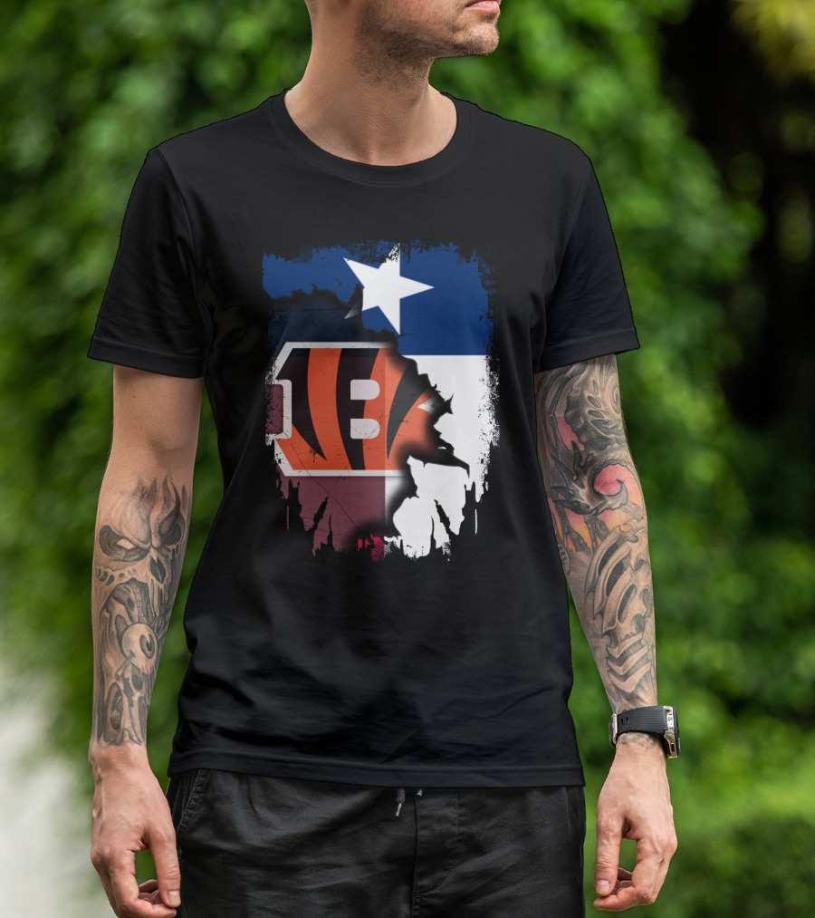 Texas Lone Star And Cincinnati Bengals NFL Fusion T-Shirt