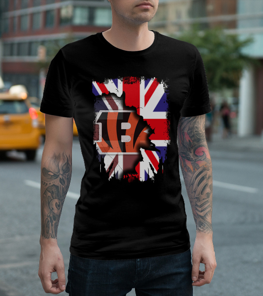 United Kingdom Flag with Cincinnati Bengals T-Shirt