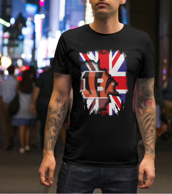 United Kingdom Flag With Cincinnati Bengals T-Shirt