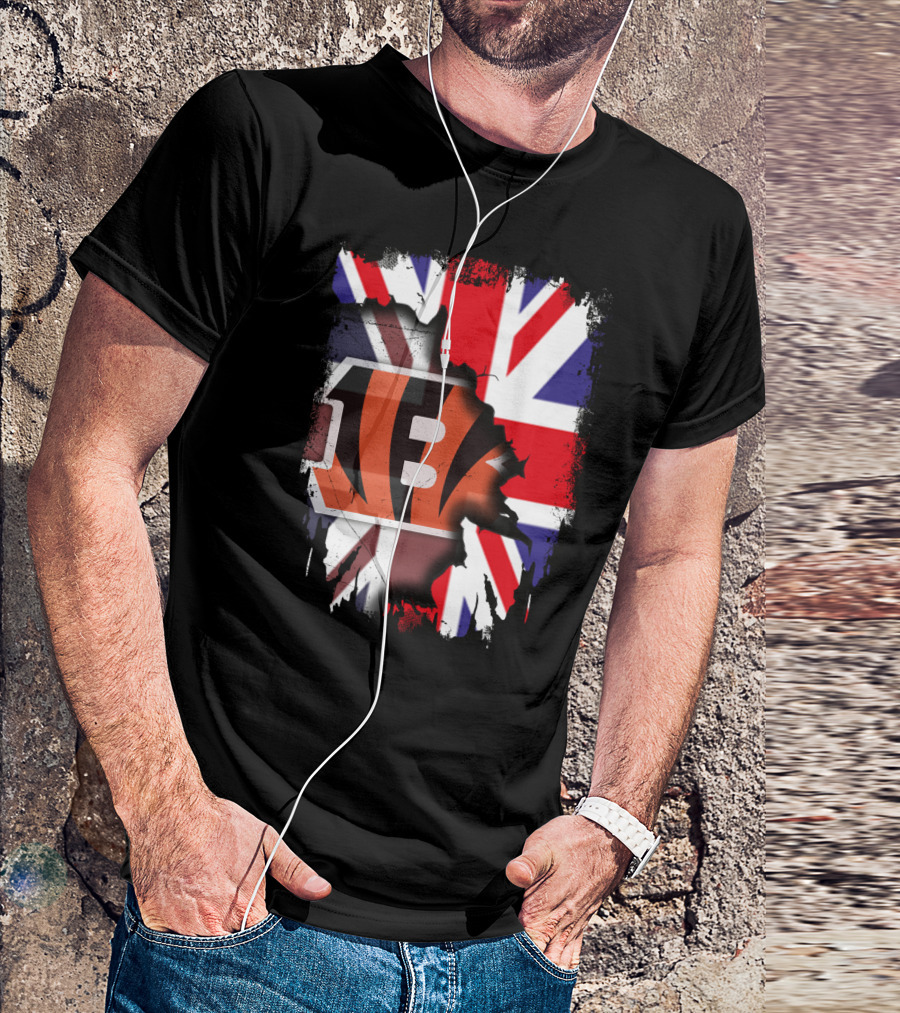 United Kingdom Flag With Cincinnati Bengals T-Shirt