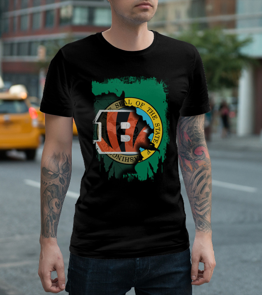 Washington State Seal with Cincinnati Bengals Logo Fusion T-Shirt