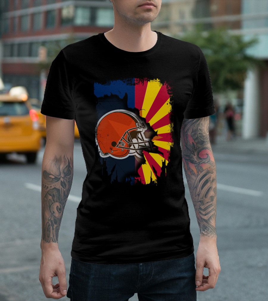 Arizona and Browns Together Football Helmet Fusion T-Shirt