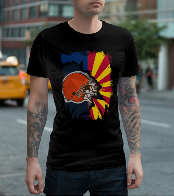 Arizona And Browns Together Football Helmet Fusion T-Shirt