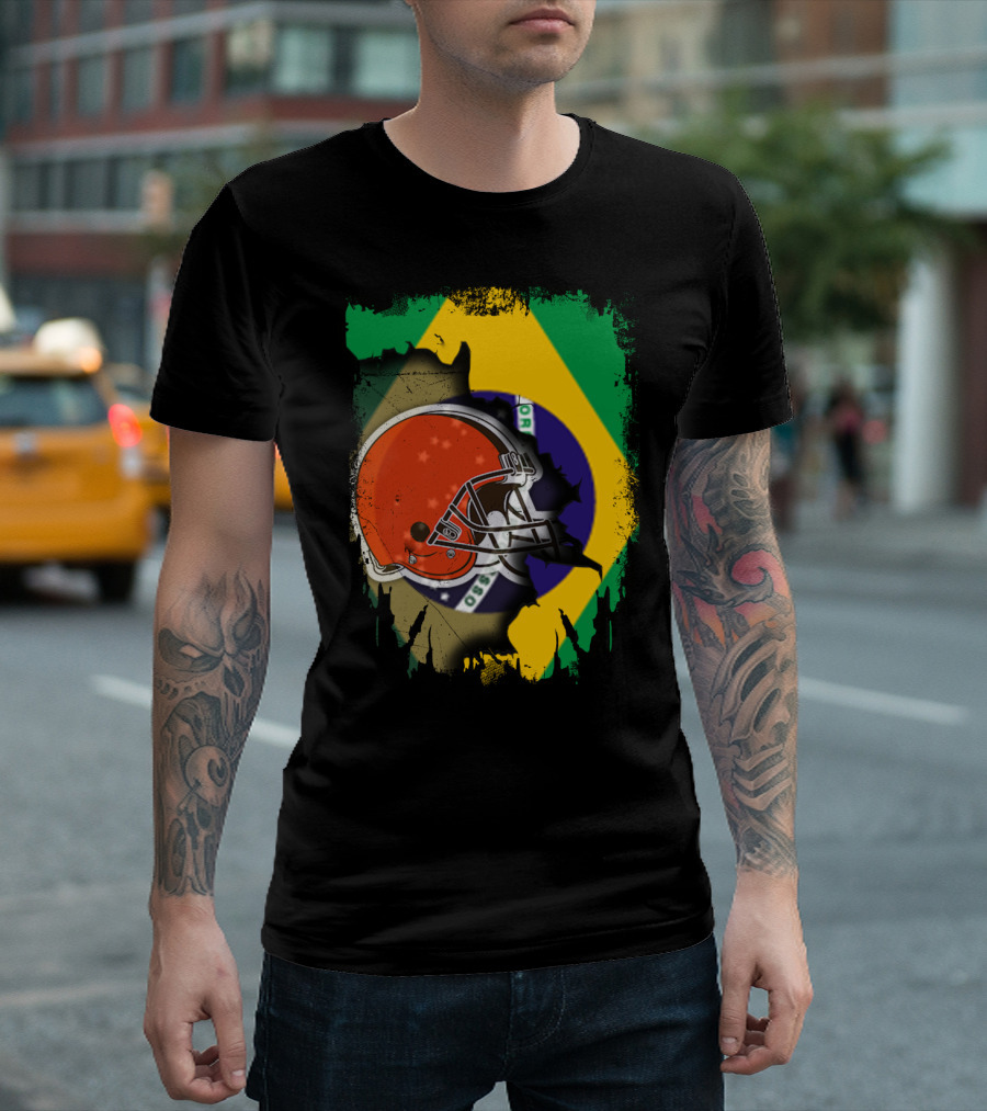 Together Brazil Browns Helmet Torn Flag Fusion T-Shirt