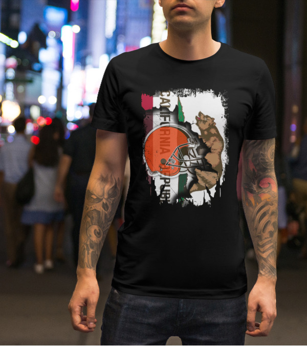 California Republic Browns Helmet Bear Football Fusion T-Shirt