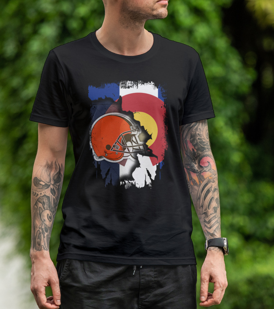 Together Colorado Cleveland Browns Helmet Flag Fusion T-Shirt