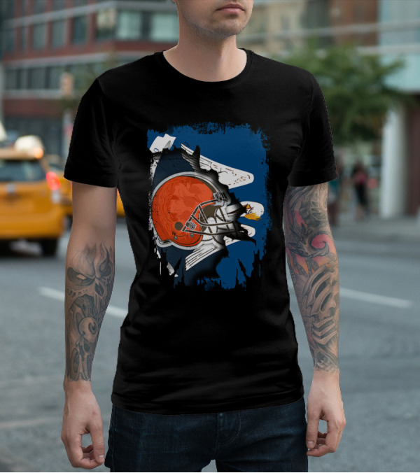 Cleveland Browns Helmet With Louisiana Eagle Motif T-Shirt