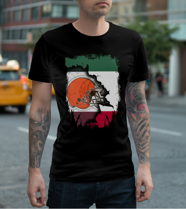 Mexico Flag Browns Helmet Fusion T-Shirt
