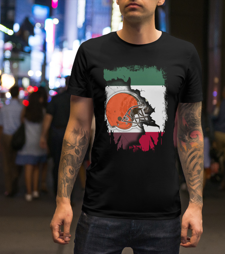 Mexico Flag Browns Helmet Fusion T-Shirt