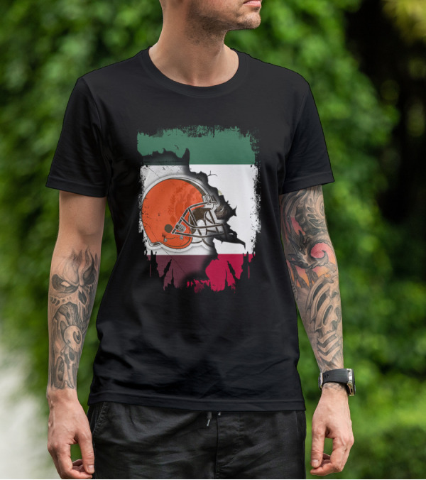 Mexico Flag Browns Helmet Fusion T-Shirt