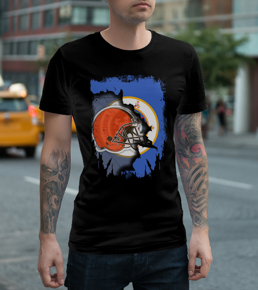 Minnesota State Flag With Cleveland Browns Helmet Blend T-Shirt