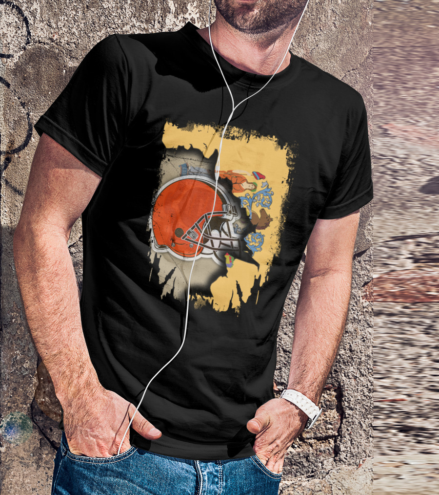 New Jersey Pride With Cleveland Browns Helmet Fusion T-Shirt