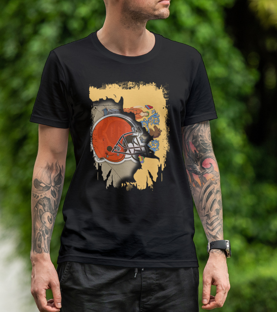 New Jersey Pride With Cleveland Browns Helmet Fusion T-Shirt