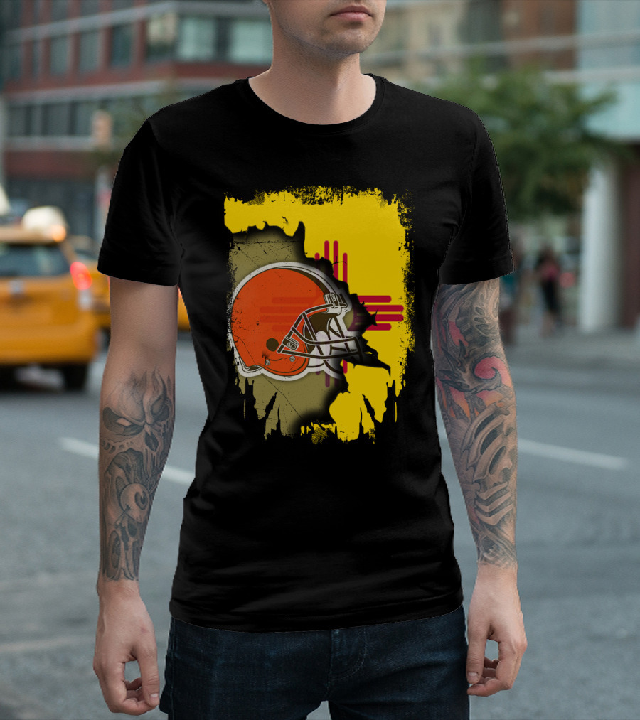 New Mexico Cleveland Browns Zia Helmet Connection T-Shirt