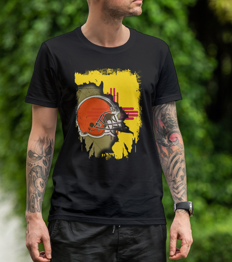 New Mexico Cleveland Browns Zia Helmet Connection T-Shirt