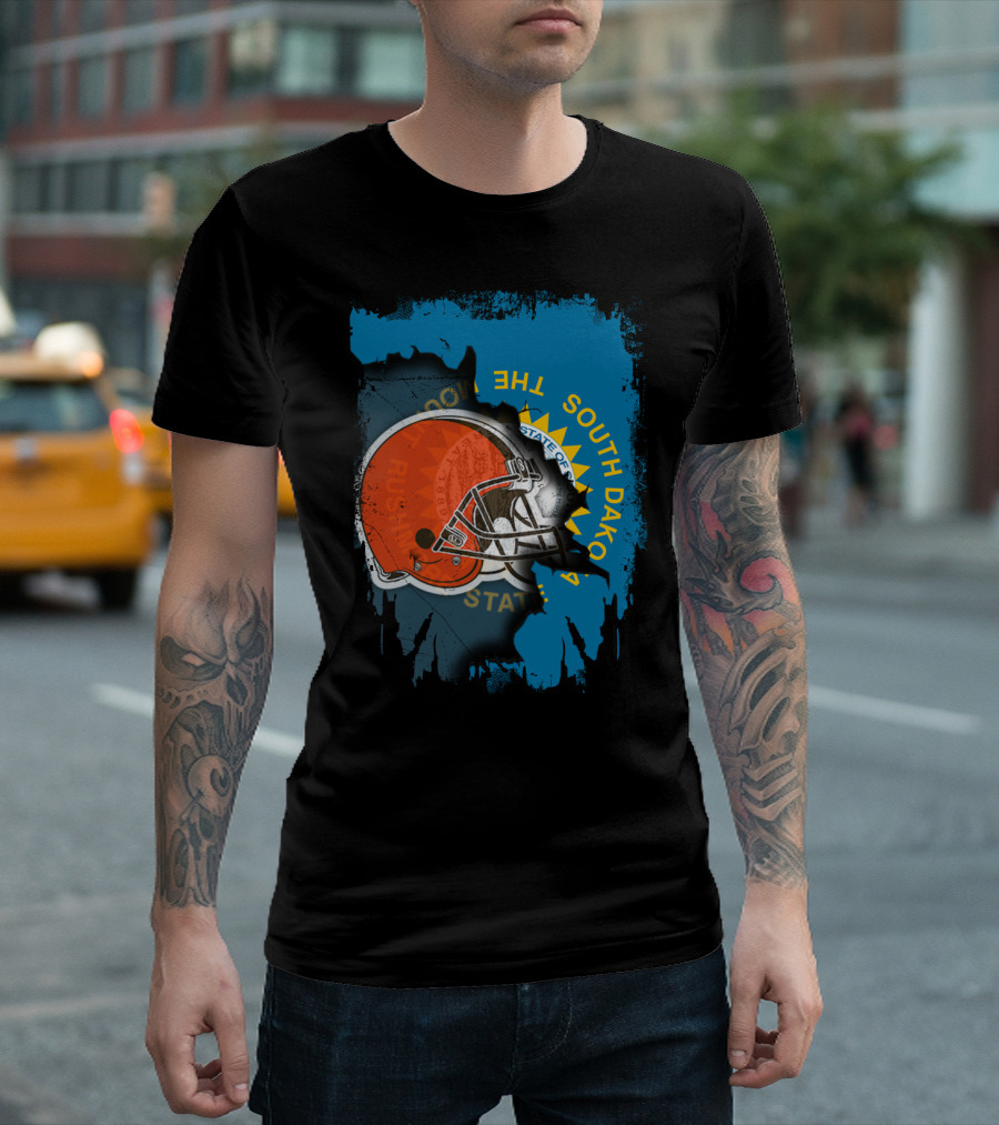 South Dakota State Flag with Cleveland Browns Helmet T-Shirt