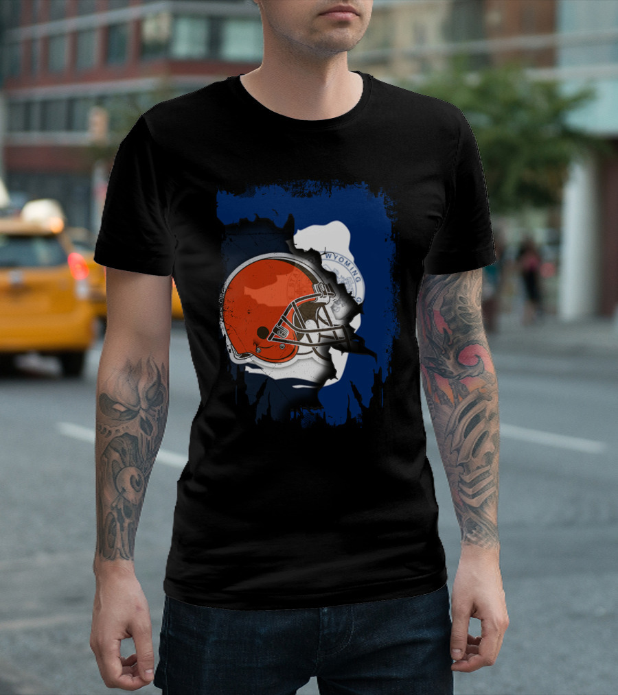 Together Wyoming with Cleveland Browns Helmet Fusion T-Shirt