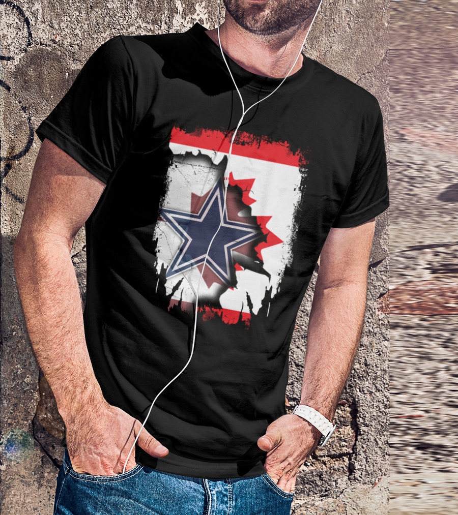 Dallas Cowboys Logo With Canadian Flag Background T-Shirt